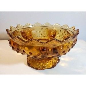 Fenton Amber Glass Candle Bowl on Footed Pedestal Hobnail Vintage 6 Candles